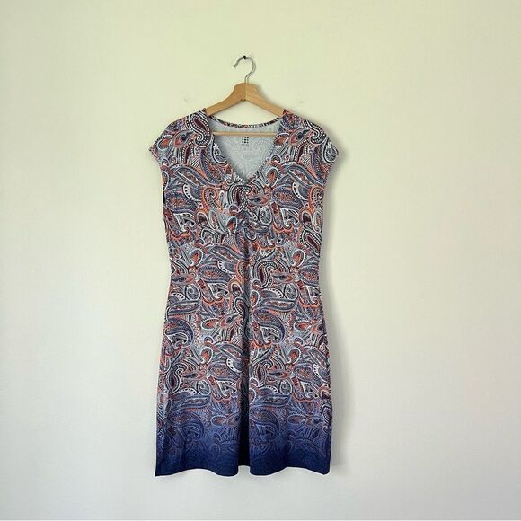 Title Nine Daring Floral Paisley Dress Purple Orange Size Large Knee Length - Picture 2 of 9